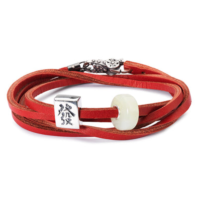 Double Leather Bracelet Cherry/Sage Green